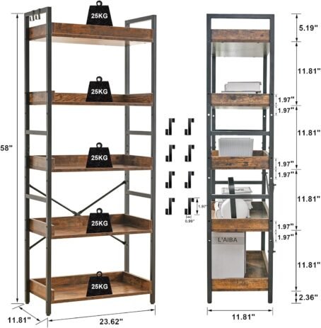 Adjustable 5-Tier Open Bookcase - Image 3