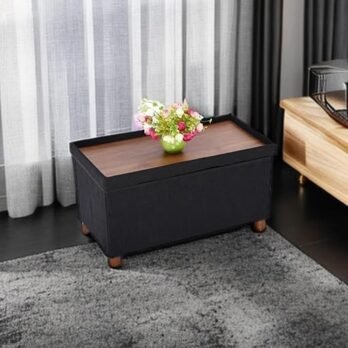 30-Inch Storage Ottoman Bench with Wooden Legs