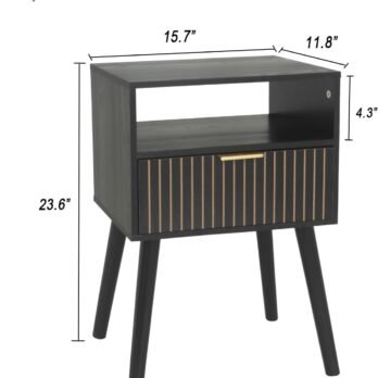 Black Nightstand with Drawer and Open Shelf