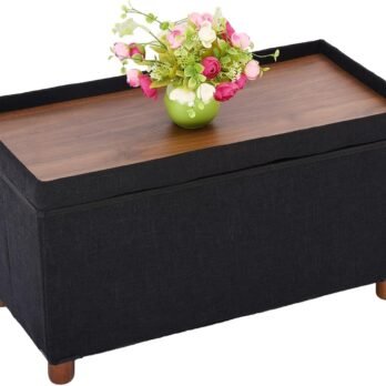 30-Inch Storage Ottoman Bench with Wooden Legs
